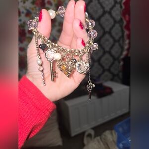 Betsey Johnson Gold and Pink Charm Bracelet